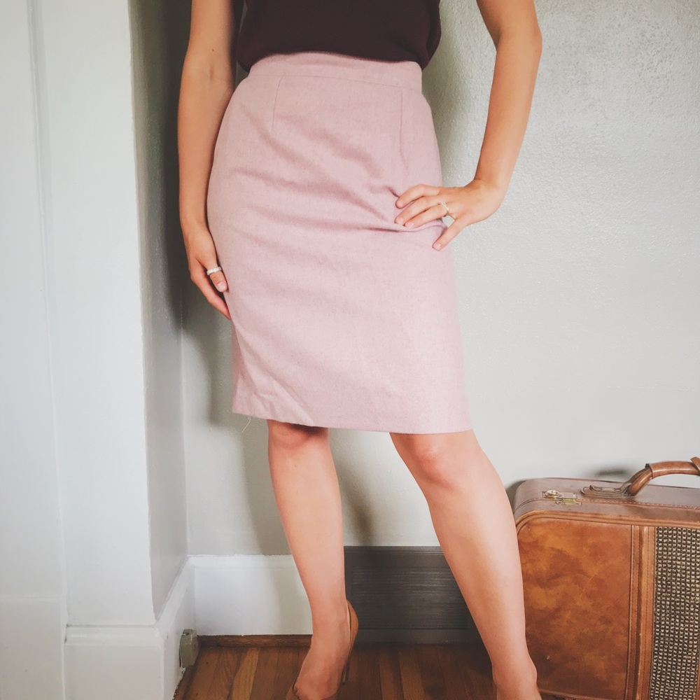 Vintage Dusty Pink Wool-Blend Pencil Skirt